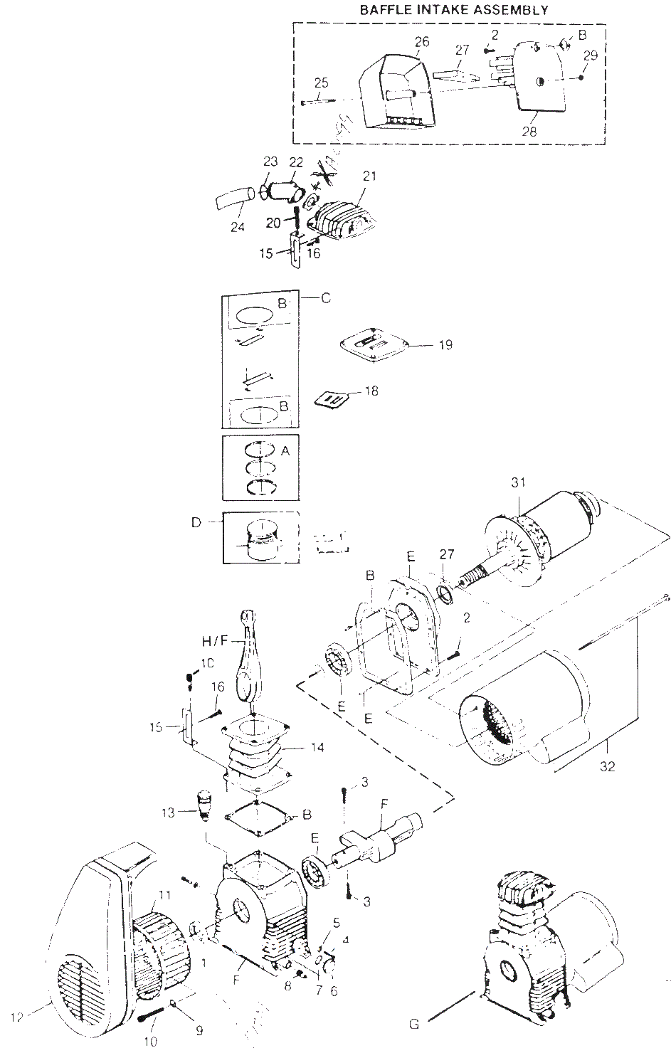 Pump Parts Diagram and Parts List for HL600500  Campbell Hausfeld Compressor